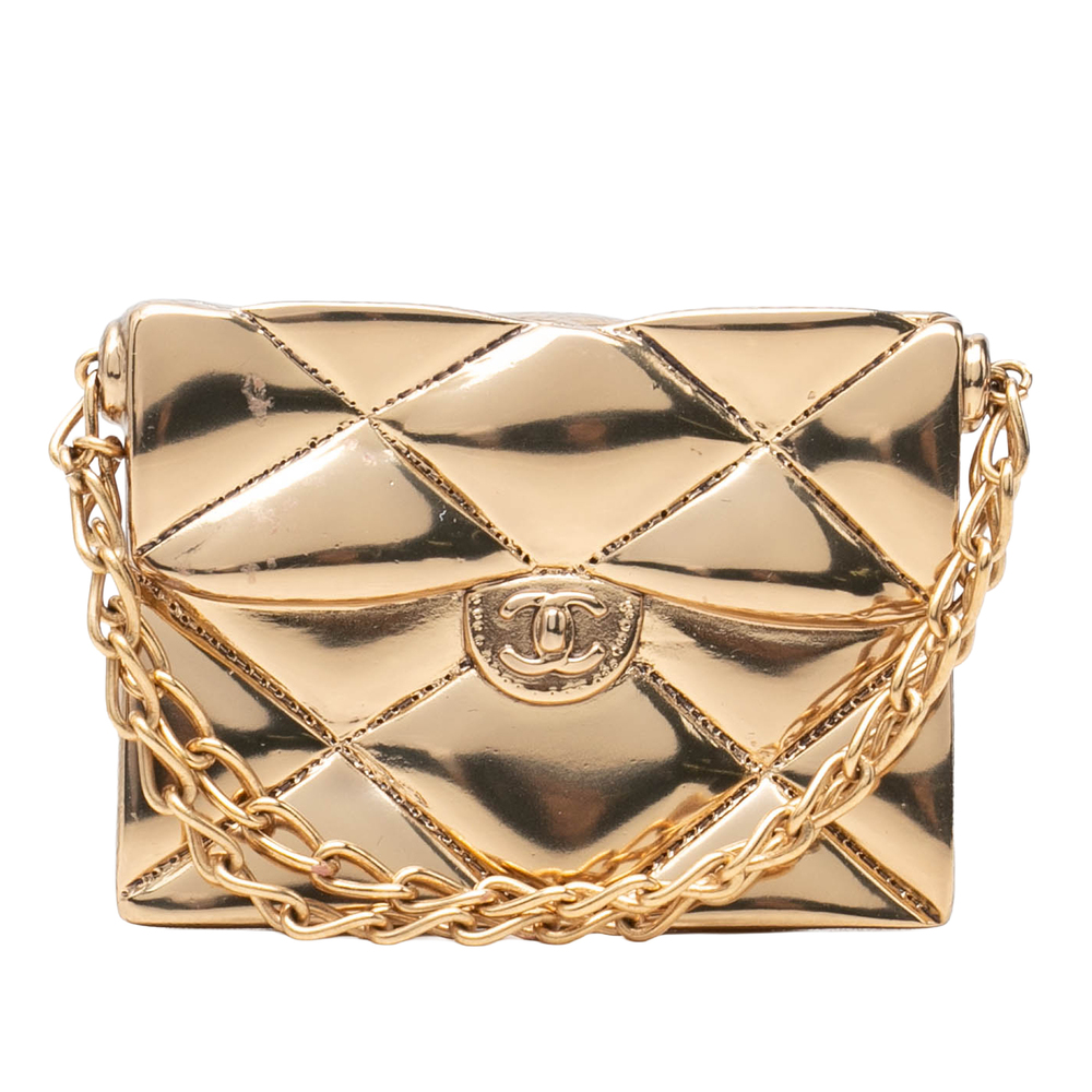 Pre-Loved Chanel CC Gold Plated Quilted Classic Flap Pin Brooch